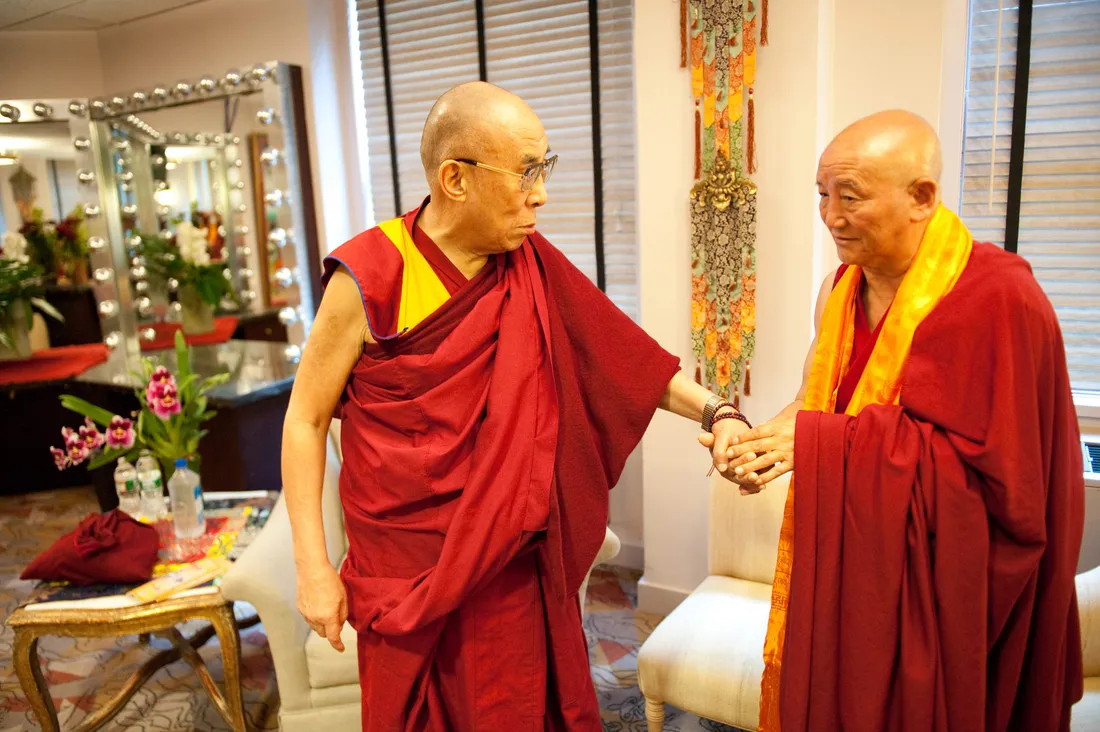 His Holiness the Dalai Lama and Gyumed Khensur Rinpoche Lobsang Jampa